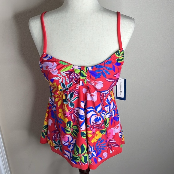 Caribbean Joe Babydoll Tankini Swim Top - Picture 4 of 7